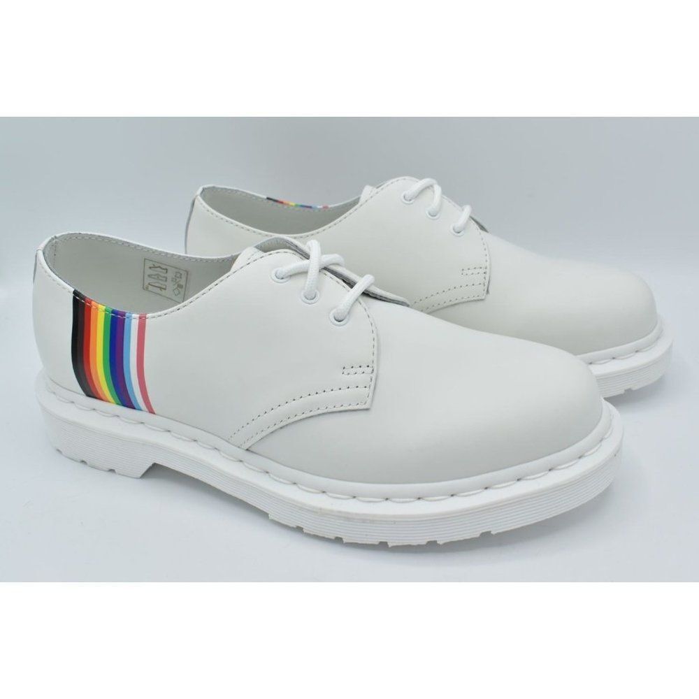 Dr Martens 1461 Womens Size 8 Pride Rainbow Derby White Leather LGBTQ+ Shoes - Picture 4 of 11